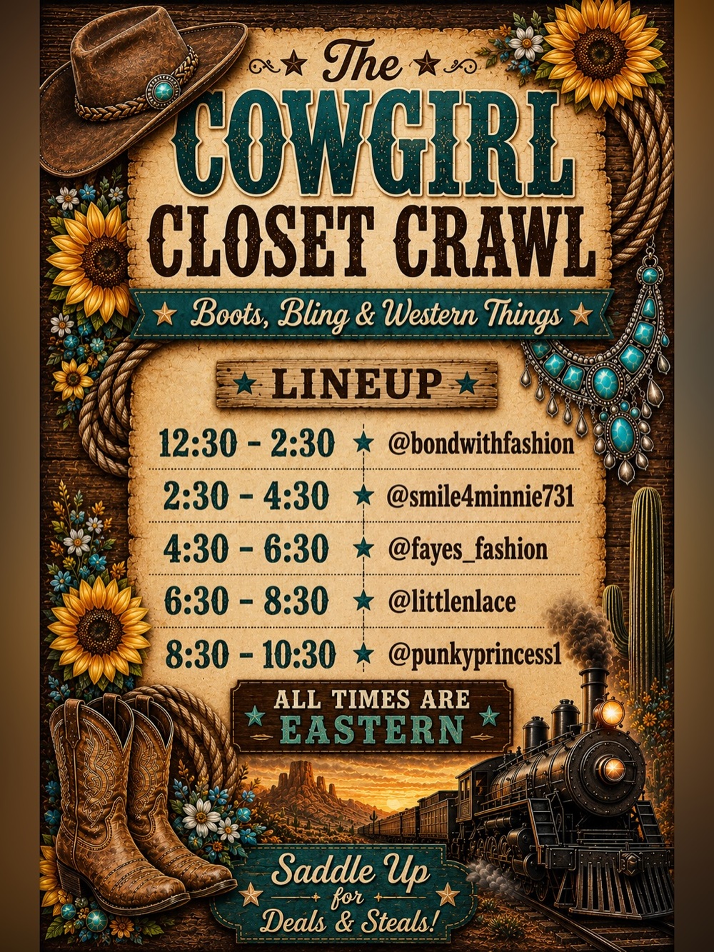 The Cowgirl Closet Crawl Live Flyer! 💛🤎🤠